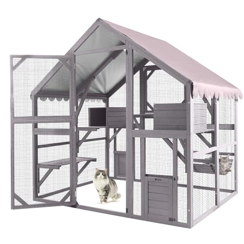 Cat House Outdoor Catio Extra Large Cat Enclosures with Waterproof Cover,Perfect for Cats Playpen - WoodArtSupply