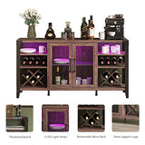 Vabches Dark Brown Farmhouse Wine Bar Cabinet with LED Lighting and Ample Storage Vabches