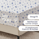Twin Fitted Sheet,Microfiber Patterned Fitted Sheet Deep Pocket 18 Inches, Ultra Soft & Wrinkle Resistant Twin Deep Pocket,Blue Floral Hylnosia