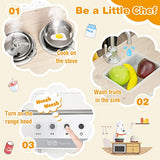 HONEY JOY Corner Kids Kitchen Playset, Little Chef Wooden Play Kitchen for Toddlers, Water Dispenser, Microwave, Range Hood, Refrigerator, Cookware, Modular Pretend Toy Kitchen Set w/Lights & Sounds HONEY JOY