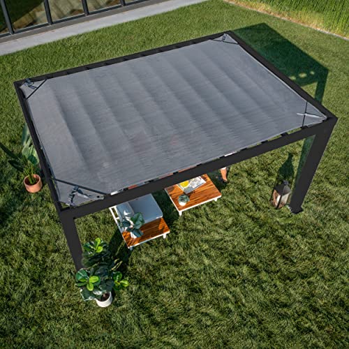 Backyard Discovery Trenton 14x10 All Season Galvanized Steel Pergola, Black, Sail Shade Soft Canopy, Rust Resistant, Support Wind and Snow, Patio, Deck, Backyard, Garden