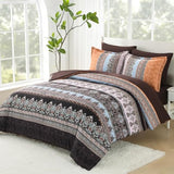 LXWORX Boho Comforter Set Queen - 7 Pieces Bed in a Bag, Bohemian Striped Comforter Set with Sheets, Soft Microfiber Brown Floral Bedding Set for All Season (Brown, Queen) LXWORX