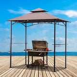 Four Seasons Courtyard BBQ Grill Gazebo with LED Lights, 2 Glass Shelves, and Powder Coated Steel Frame for Backyard Lawn and Outdoor Use, Brown Four Seasons Courtyard
