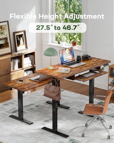 Marsail Electric Standing Desk with Ergonomic Keyboard Tray, 48x24 Inch Adjustable Height with 27.5” to 46.7” Height Range, 4 Memory Presets, Smooth and Quiet Lifting, Computer Workstation, Rustic Marsail