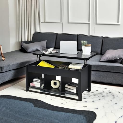 Tangkula Wood Lift Top, Modern Coffee Table w/Hidden Compartment and Open Storage Shelf for Living Room Office Reception Room (Brown) Tangkula