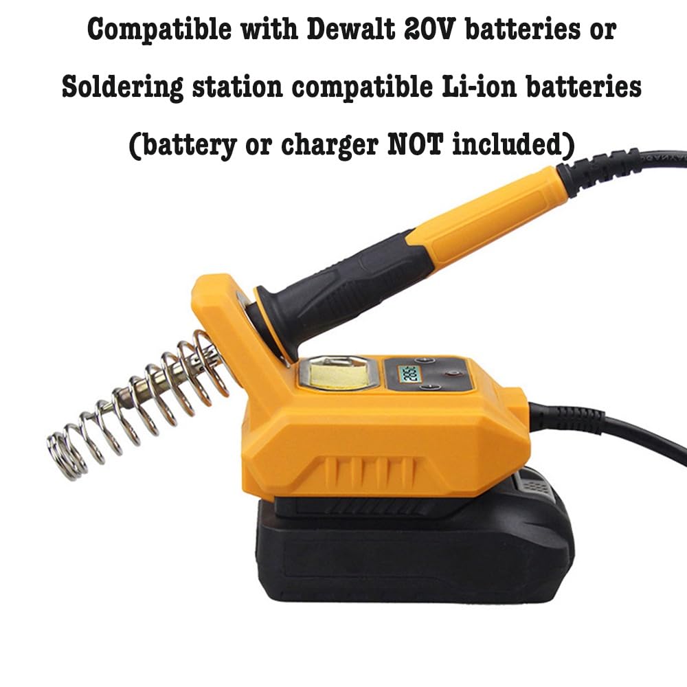 Cordless Soldering Station, Portable Soldering Iron Station intended for Dewalt 20V Max Battery, LCD Display, 6x Soldering Iron Tips, Rapid Heating Up (Battery Not Included) VQP