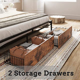 LIKIMIO King Size Bed Frame, Storage Headboard with Charging Station, Platform Bed with Drawers, No Box Spring Needed, Easy Assembly, Industrial Brown and Gray LIKIMIO