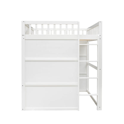 Stylish White and Gray Full Size House Loft Bed for Kids with Playhouse Design and Safety Features - WoodArtSupply