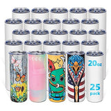 UIRZOTN 25 Pack 20 OZ Sublimation Tumbler Blanks Skinny Straight in Bulk, Stainless Steel Insulated Sublimation Tumbler with Polymer Coating for Heat Transfer, With Lid, Straw, ribbon, Gift Box UIRZOTN