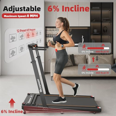 Hccsport Treadmill with Incline, 3 in 1 Under Desk Treadmill Walking Pad with Removable Desk Workstation 3.5HP Foldable Compact Walking Treadmills for Home Small Office with Wristband Remote Control Hccsport