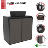 COZIMAX Umbu Combo Black Steel Bathroom Vanity Set 24" with Tempered Glass Countertop and Door, Black Square Ceramic Sink COZIMAX