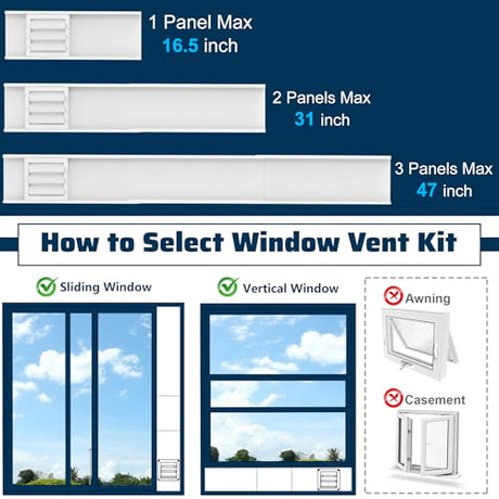 Pearwow Window Vent Kit for 3" and 4" Vent Hose,Adjustable Window Vent Panels with Louvered Vent Cover,Switchable Hood for 3"/4" Exhaust Ventilation of Dryer,Laser Engraver & 3D Printer Enclosure Pearwow
