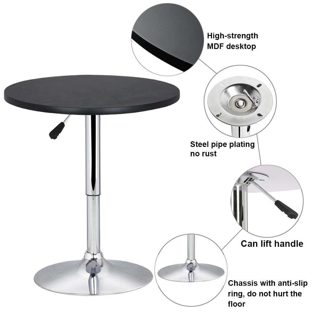 Topeakmart Height Adjustable Round Pub Table 360° Swivel Counter Bar Tables Bistro Tall Cocktail MDF Top, Black Topeakmart
