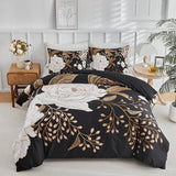 mixinni Black Floral Duvet Cover Twin XL Size, 3 Pieces Garden Style Botanical Flowers Leaves Bedding Set, Soft Cotton Reversible Farmhouse Boho Duvet Cover and 2 Pillowcases for All Season mixinni