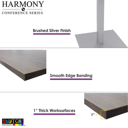 SKUTCHI DESIGNS INC. 6 Person Arc Boat Conference Table with Metal T Bases | Harmony Series | 7 Ft | White Cypress with Matte Black Base - WoodArtSupply