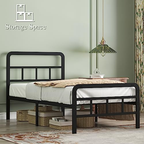 Richwanone 14 inch Twin XL Bed Frame with Headboard and Footboard, Heavy Duty Metal Platform with Steel Slat Support, No Box Spring Needed, Easy Assembly, Black Richwanone