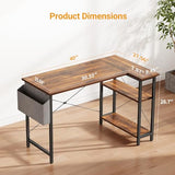 CubiCubi L Shaped Desk, 40" Computer Desk with Reversible Storage Shelves Home Office Corner Desk Study Writing Gaming Table, Brown CubiCubi