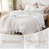 JOLLYVOGUE White Twin Size Comforter Set, 2 Pieces Seersucker Lightweight Fluffy Bedding Set, Twin Ruffle Comforter, All Season Soft Microfiber Shabby Chic Bed Set JOLLYVOGUE