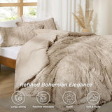 Bedsure Tufted Boho Comforter Set Full Size - Khaki Boho Bed Set, GentleSoft™ 3 Pieces Farmhouse Shabby Chic Embroidery Bedding, Gifts for Woman, Soft Jacquard Full Comforter for All Seasons Bedsure