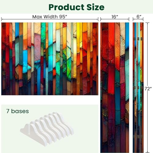 Wood Screen Room Divider Colorful Stained Glass Window Abstract Stained Glass Art Folding Screen Canvas Privacy Partition Panels Dual-Sided Wall Divider Indoor Display Shelves 6 Panels HABEN ARTWORK