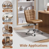 Yaheetech Armless Desk Chair Modern Tufted Office Chair Faux Leather Upholstered Computer Chair with Adjustable Seat Height and Rolling Wheels for Home/Office, Retro Brown Yaheetech