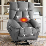jonpony Power Lift Recliner Chair for Elderly, Big and Tall Lift Chair with Massage and Heat for Living Room, Fabric Electric Recliner Chairs with 4 Side Pockets, USB Charge Port,Grey