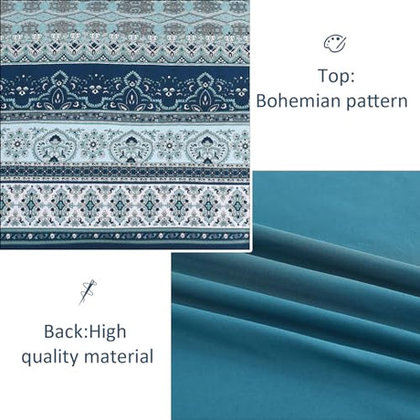 Cottolester Boho Blue Comforter Set Queen Size 8 Pieces,Teal Blue Comforter Bohemian Striped Bed in A Bag,Soft Microfiber Bedding Set for All Seasons Cottolester