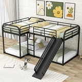 DUORUIMI Metal Quad Bunk Beds Compatible with 4, Full and Twin Size L-Shaped Bunk Beds with Slide and Ladder, 4 Bunk Beds Compatible with Boys Girls and Multi 's Family,Black,Bed Frame DUORUIMI