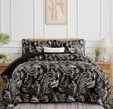 WONGS BEDDING Boho Quilt Set King,Black Paisley Floral Pattern Bedspread Coverlet Set with 2 Pillowcases,3 Piece Lightweight Microfiber Bohemian Quilt Bedding Set 104"×90" WONGS BEDDING