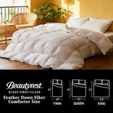 Beautyrest Luxury Hotel Collection Down Comforter Twin Size - 100% Cotton All Season Duvet Insert, Fluffy Goose Feather Fiber with Corner Tabs, White (68" W X 90" L) Beautyrest