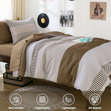 Cottolester Brown Comforter Set Twin Size,Classic Striped Comforters for Girls,5 Pieces Bed in A Bag Simple Neutral-Style Bedding Sets for Kids Teen Cottolester