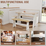 Gracava Breakfast Nook Table Set for Kitchen - White Bench Seating for Dining Room with Space Saving Solid Wood L Shaped Corner Dining Table Set Apartment for 4 to 6 People Gracava