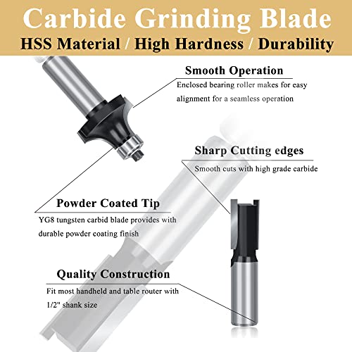 TAIWAIN Router Bit 1/2 Inch Shank Router Bits Tool Set 43 Pack Adjustable Wood Panel Drawer Door Milling Cutter, Miter Bit for Router Table/Base Router(F-45 Degree) - WoodArtSupply