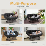 Bme 61" Black - Black Frame Capacity 600lbs Double Papasan Ergonomic Wicker Papasan Chair with Soft Thick Density Fabric Cushion, High Capacity Steel Frame for Living, Bedroom Bme