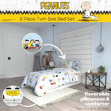 Peanuts Charlie Brown, Snoopy & Gang Bedding, 5 Piece Super Soft Cozy Reversible Comforter and Sheet Set with Sham, Twin, (100% Official Licensed Product) by Franco Collectibles Franco