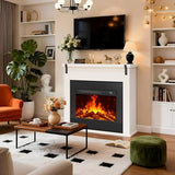 TRONLEE 36" Modern Freestanding Electric Fireplace with Mantel, Minimalist TV Stand Electric Fireplace Mantel for Living Room, Bed Room, White TRONLEE