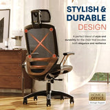 GABRYLLY Ergonomic Office Chair, High Back Home Desk Chair with Headrest, Flip-Up Arms, 90-120° Tilt Lock and Wide Cushion, Big and Tall Mesh Chairs for Man Woman, Black Task Chair(Dark Woodgrain) GABRYLLY