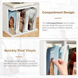 Emfogo Record Player Stand with Vinyl Record Storage, Turntable Stand Wall Mount Up to 80-100 Albums, 3-Compartment Vinyl Record Holder, White Emfogo