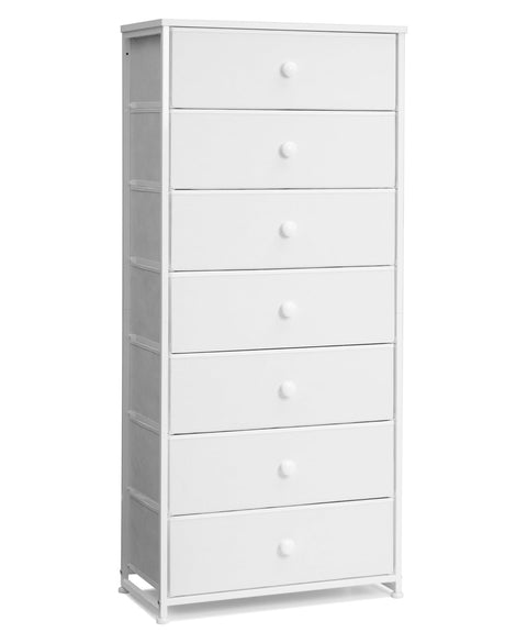 Crestlive Products Tall Dresser, 7-Drawer Wide Fabirc Storage Tower, Chests of Drawers - Vertical Organizer Unit for Bedroom, Hallway, Entryway, Nursery, Wood Top, Closets with Handles (White) Crestlive Products