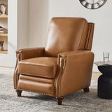 HULALA HOME Genuine Leather Manual Recliner Chair with Adjustable Backrest & Footrest, Mid Century Modern Push Back Recliner with Nailhead Trim & Wood Legs-for Living Room Home Theater, Camel