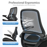 HYLONE Drafting Chair Tall Office Chair with Flip-Up and Adjustable Armrests Ergonomic Computer Chair with Adjustable Footrest Ring Mesh Standing Desk Chair (Black) HYLONE