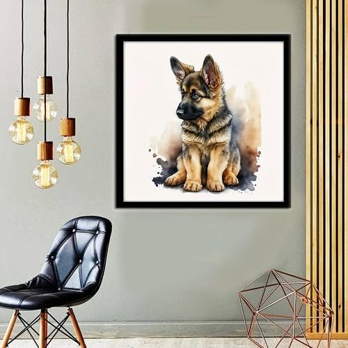 MOMDEDP German Shepherd Dog Diamond Art Painting Kits for Adults, Full Drill Wolf Dog Diamond Dots Paintings for Beginners, Round 5D Paint with Diamonds Pictures Gem Art Painting Kits 12x12inch MOMDEDP