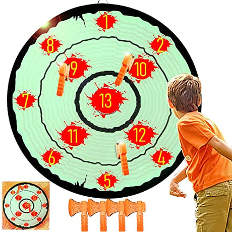 Axe Throwing Toys for Kids Adults, Yard Ax Dart Games for Boys Girls Axe Throwing Set Family Party Camping Carnival Games Indoor Outdoor Play Activity Center, 4 Sticky Axes, 28'' Cloth Board AUBESTKER