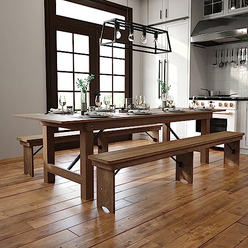 Flash Furniture Hercules Commercial Grade Farmhouse Dining Table | Solid Pine Foldable Table for 10 in Antique Rustic | Rustic Charm for Home and Events - WoodArtSupply