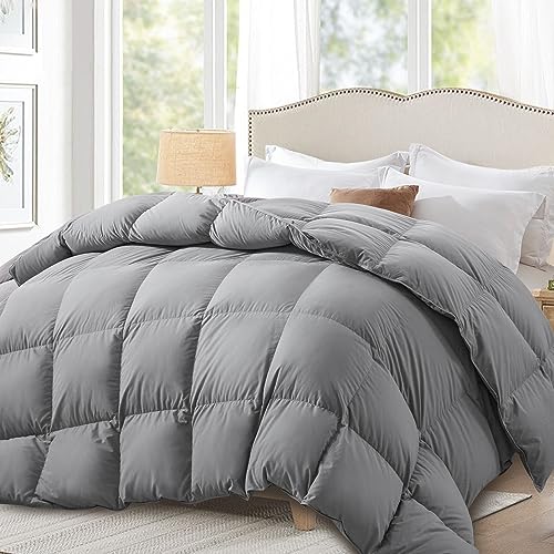 Globon Down Comforter Queen Size,All Season Duvet Insert Ultra-Soft Noiseless Shell,Mediumweight with 8 Corner Tabs, Grey Globon