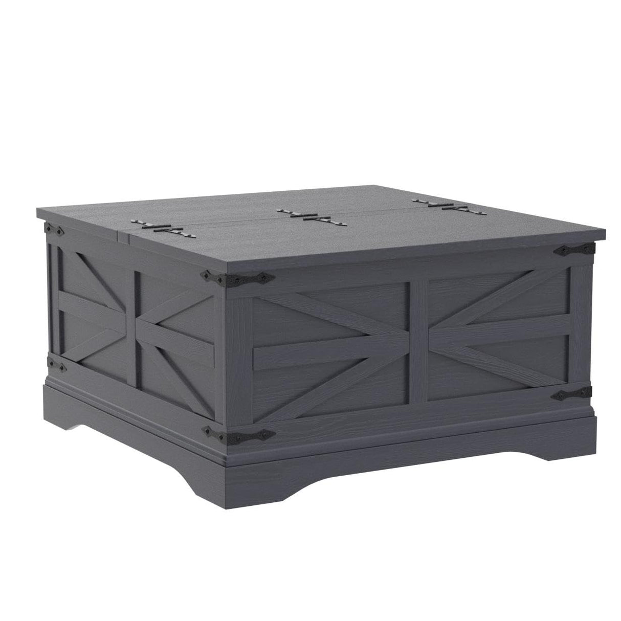 JXQTLINGMU Farmhouse Coffee Table, Square Wood Center Table with Large Hidden Storage Compartment for Living Room, Rustic Cocktail Table with Hinged Lift Top for Home, Black JXQTLINGMU