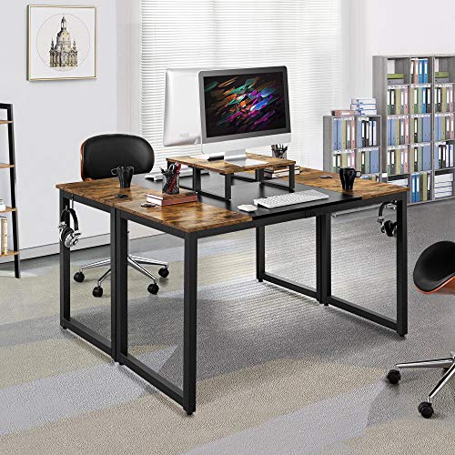 Yaheetech 55" Large Computer Desk with Movable Monitor Stand & Strong Legs, Modern Desk with Splice Board, Simple Writing Desk for Work/Study/Home/Gaming/Office, Rustic Brown & Black