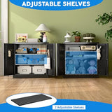 JAORD Metal Storage Cabinet with 2 Lockable Doors and 2 Adjustable Shelves, Locking Garage Storage Cabinet with Pegboard, Small Metal Cabinet with Lock for Garage, Home, Black, Assembly Required JAORD