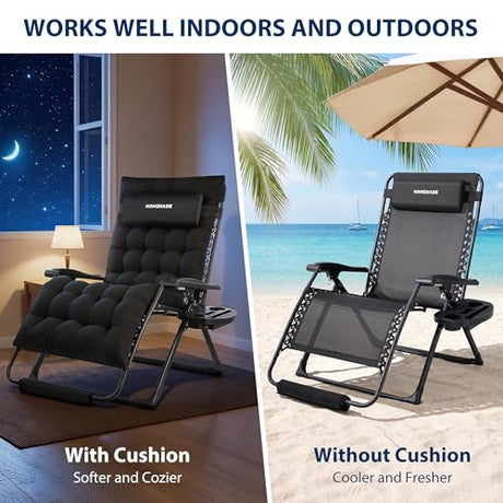 HOMSHADE Oversized Zero Gravity Chair, 33In XXL Outdoor Recliner Chair w/Removable Cushion&Headrest, Reclining Patio Chairs for Indoor, Camping Lounge Chair with Footrest, Support 500LBS, Black HOMSHADE