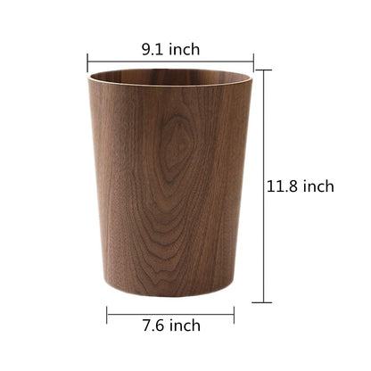 2.3 Gallons Wood Trash Can Wastebasket for Home or Office, Japanese-style natural wood Round Wastebasket, Lightweight, Sturdy for Under Desk, Kitchen, Bedroom, Den, Hotel, or Kids Room (Dark Wood-A)